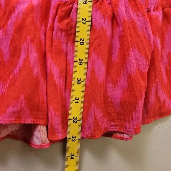 Pomander Place L Pink Kenzo Mini Dress Long Sleeve V-Neck Ikat Tiered Ruffle - Picture 7 of 7